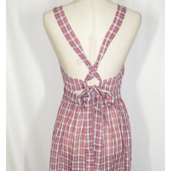 Halara Pink Multi Plaid Lightweight Flowy Ruffled Hem V Neck Dress Size Small - Picture 4 of 9